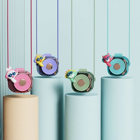 Ventilateur de cou rose à motif dessin animé, mini ventilateur portable sans pales, rechargeable par USB, idéal pour les enfants et les étudiants. (1/5)