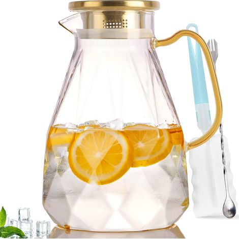 1 Pichet en verre,2,2 L,couvercle acier inoxydable 304,résistant -15,6°C à 150°C,bec verseur,famille (1/5)