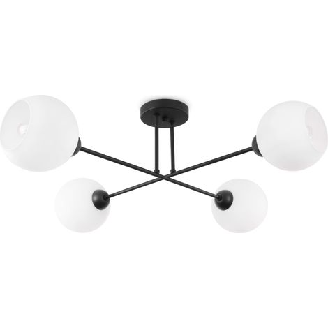ASTURIA SCHWARZE DECKENLEUCHTE 4 FLACHE WEISSE LAMPENSCHIRME E27