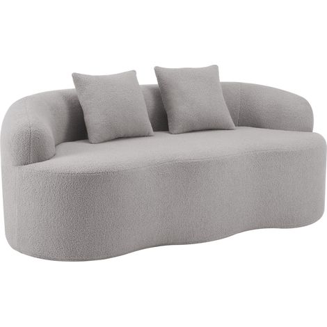 Sofá biplaza curvado gris claro con reposabrazos redondeados y 2 cojines HOMVRA (1/5)