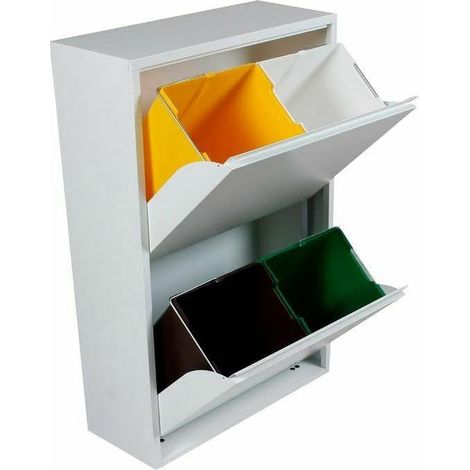 My Brand Germanvox Mobile pattumiera per raccolta differenziata, separatore rifiuti metallo bianco 2 ribalte 4 secchi L.60 P.25 H.92 cm (1/4)