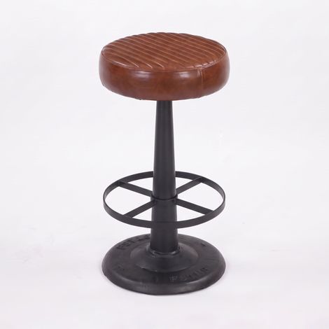 Tabouret pour îlot central 65 cm en cuir de buffle marron foncé - Lucien (1/5)
