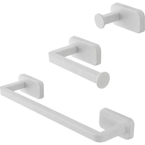 Set 3pz con appendino, porta rotolo e porta salviette a muro in acciaio bianco Cubik (1/5)