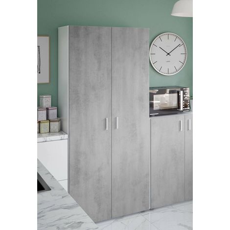 Abitare – Armoire murale de salle de bain 80x37x182 cm avec 2 portes battantes et 2 étagères réglables – Blanc mat effet béton – Panneaux mélaminés - 80x37x182h (1/7)