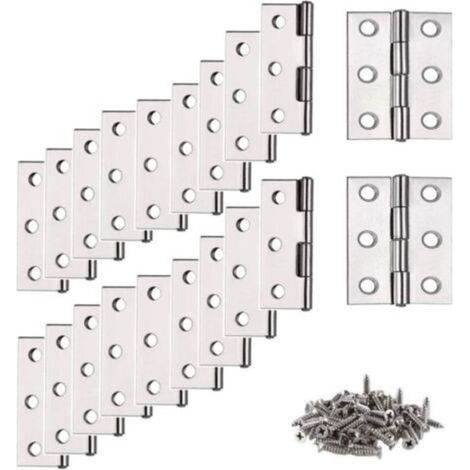 Charnières en acier inoxydable – Lot de 20 charnières plates compactes pour meubles et équipements domestiques (120 vis incluses) (1/5)
