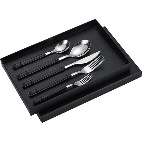 Ensemble de couverts en acier inoxydable noir - Couteaux, fourchettes et cuillères de table - Ustensiles de cuisine durables (1/5)