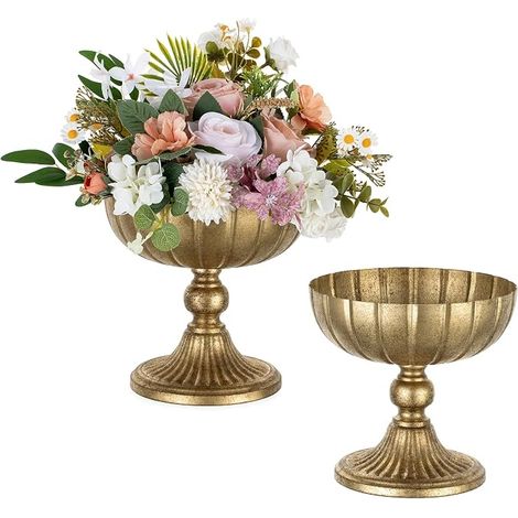 Metal Flower Vase, 20.5 cm Height, Gold Deteriorated (1/5)