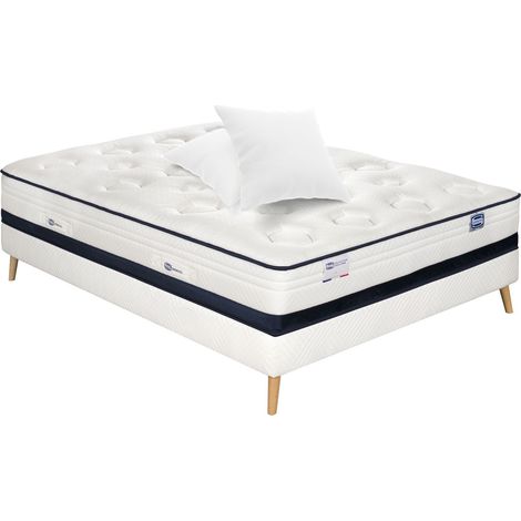 Ensemble INEDIT, matelas Hybride 140x190, ferme H27 + sommier + 2 oreillers (1/4)