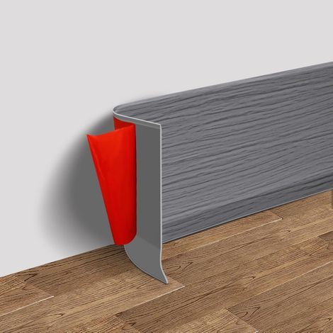 Plinthe murale en vinyle, moulure de finition flexible et autocollante en caoutchouc, 10 cm x 6 mètres, motif grain de bois gris moyen.