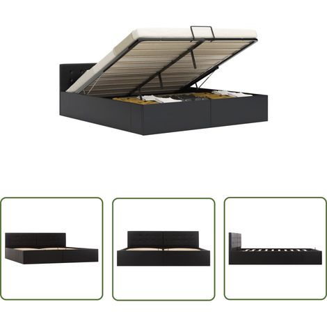 The Living Store Stauraumbett Hydraulisch Schwarz Kunstleder 180×200 cm - Doppelbett - Bettgestell - Stauraumbett - Boxspringbetten - Schlafraum (1/5)