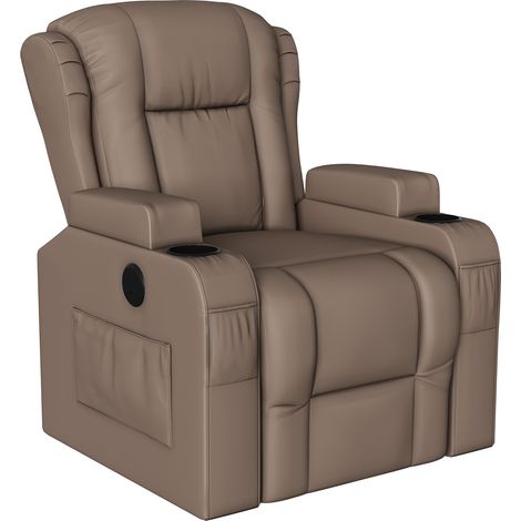 Sillón relax reclinoabel con reposapiés ajustabel, 8 puntos de masaje lumbar + fonction chauffante, carga USB, bolsillos lateralos, sillón relax,Marrón