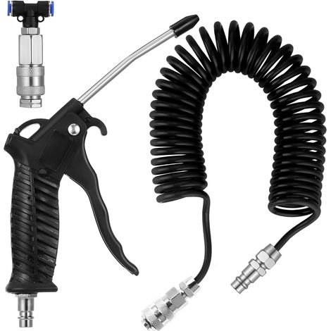 Soufflette Camion Soufflette Pneumatique avec Tuyau de Spirale de 5 mètres Kit de nettoyage de pistolet à air pour camion avec connecteur en T, Noir (1/5)