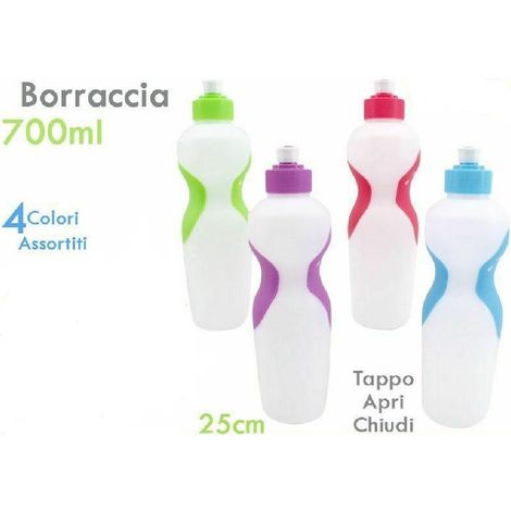 TrAdE Shop Traesio - Bottiglia Borraccia In Plastica Colorata 700ml Sport Scuola Tappo Apri Chiudi -