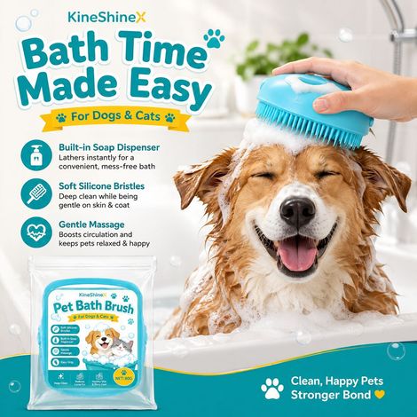 KineShineX Silikon-Badebürste für Haustiere mit Duschgel-Zusatz, weiche Reinigungs- und Pflegebürste für Katzen und Hunde. (1/5)