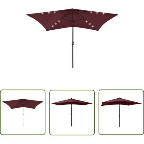 Parasol de Jardin/Parasol avec LED et mât en acier Rouge bordeaux 2x3 m 29329 (1/5)