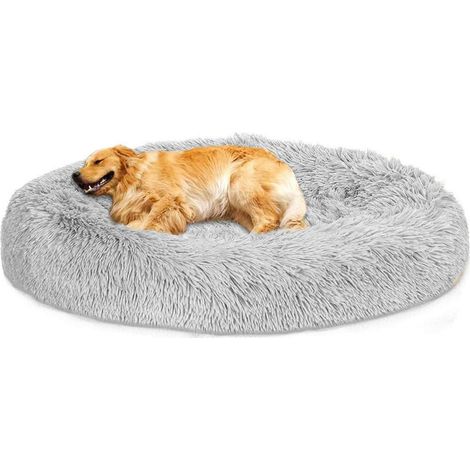 Hundebett Donut 110cm Hellgrau, Rundes Plüsch Hundekissen für große Hunde, Waschbar