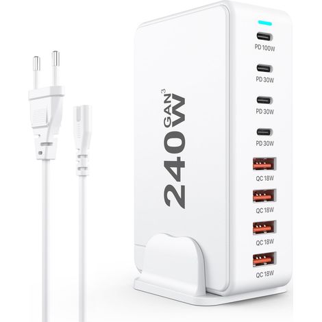 240-W-USB-C-Ladegerät, 8-Port-GAN-USB-Schnellladestation, PD-Schnellladegerät, kompatibel mit iPhone/Samsung/Google/Tablet/MacBook Pro/MacBook Air
