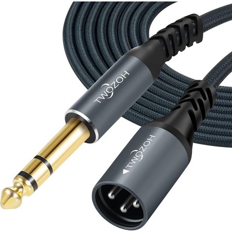Cable XLR Jack 6.35 mm 1M, Tressé XLR Mâle 3 broches vers 6,35 mm TRS Stéréo (Profesional/Hifi) (1/5)