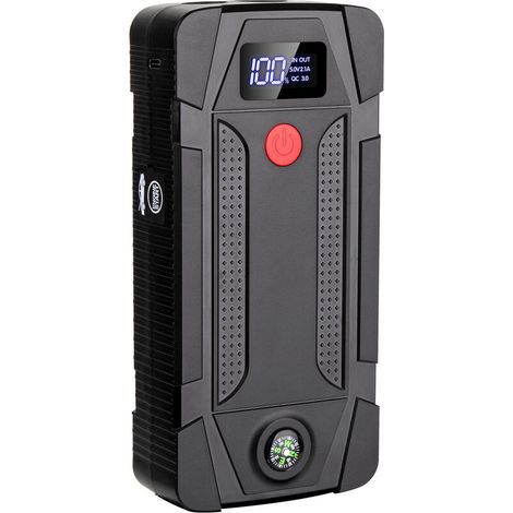Démarreur de voiture portable 2000 A – 18 000 mAh – jusqu'à 8 L essence ou 7,5 L diesel – QC 3.0 – lumière LED intégrée (1/4)