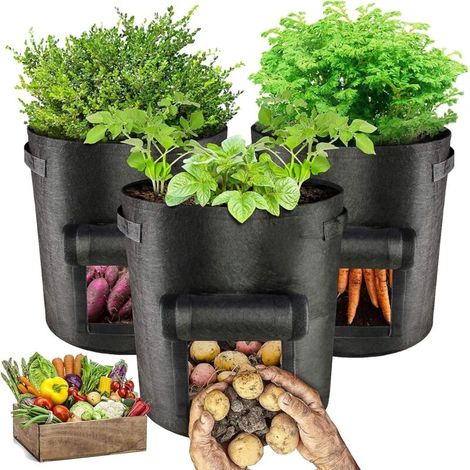 CSPARKV 3pcs Potato Grow Bag, Potato Grow Bag, Potato Grow Bag Grow Bag avec Rabat Visible Et Poignée pour Légumes, Fruits, Fleurs, Pommes de Terre (Noir) (1/4)