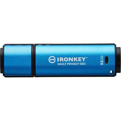 Memoria USB Kingston IronKey 32GB Vault Privacy 50C Cifrado AES-256 USB-C FIPS 197 IPX8 Azul (1/4)