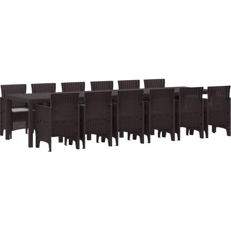 Garten Essgruppe 13 pcs Braun Polt Rattan