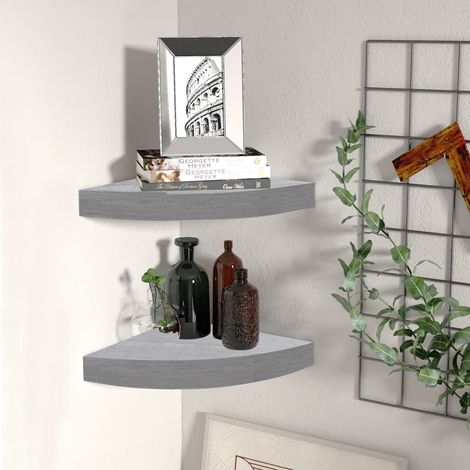 vidaXL Wall Corner Shelves 2 pcs Concrete Grey 25x25x3,8 cm MDF