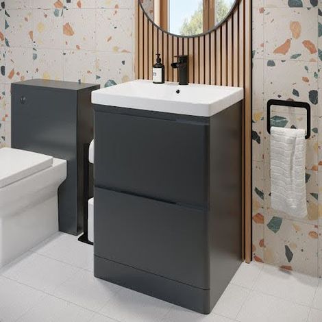 Floorstanding Bathroom Vanity Unit Basin Sink Storage Furniture Cabinet 600 Grey (1/5)
