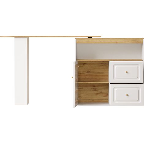 Buffet pivotant à 360°, simple et moderne, adapté à la chambre, au salon et à la salle à manger, 2 tiroirs, étagère à snacks, compartiment de rangement ouvert, armoire buffet pivotante avec étagères e (1/5)