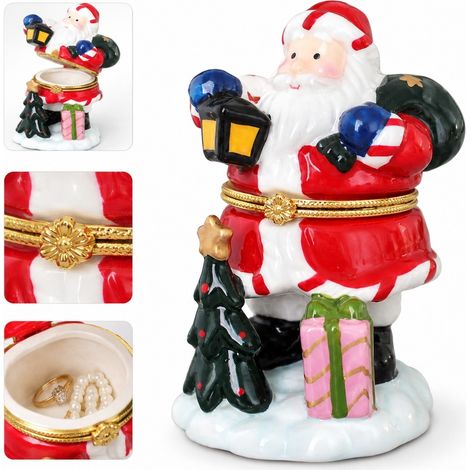 Statuette Pere Noel aux Cadeaux en Ceramique Rouge et Blanc 6.5 x 9.5 cm Figurine Decoration de Noel pour Interieur (1/5)