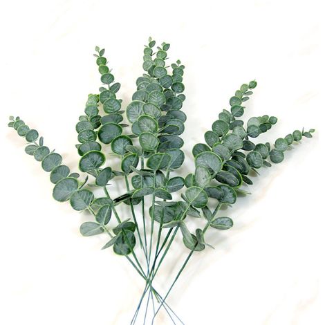 Elkuaie Branches d'eucalyptus - Feuilles d'eucalyptus - Fleurs en soie 38 cm avec tige métallique - 20 pièces - Vert (1/5)