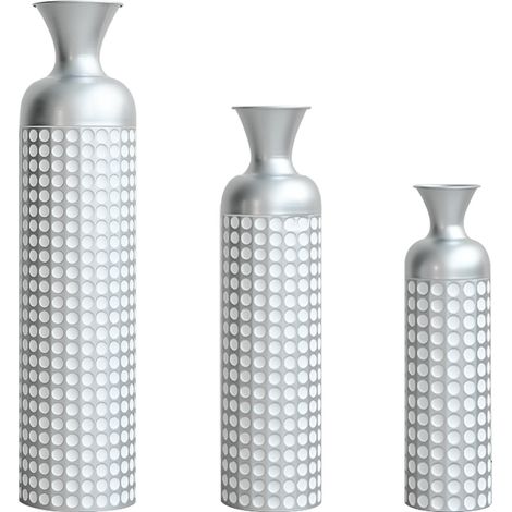 Ensemble de 3 vases de sol argentés métallisés. Vases modernes à pois brillants Ce produit de haute qualité allie esthét (1/5)