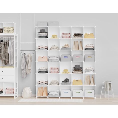 Système d'étagères Étagère en plastique, 40 cubes, meuble à chaussures, garde-robe modulaire, placard pliant, séparateur de pièce, organisateur de rangement de vêtements, chaussures, jouets (1/5)