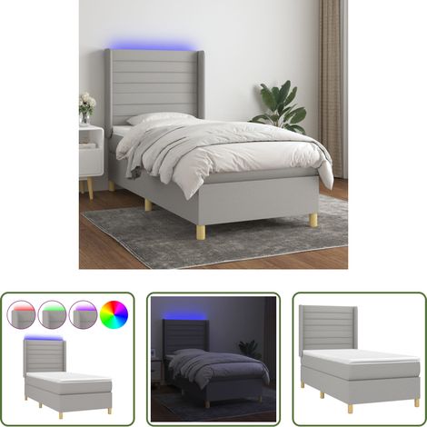 vidaXL Sommier à lattes de lit matelas LED Gris clair 80x200cm Tissu (1/5)
