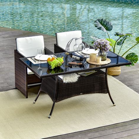 Mesa comedor jardín con cristal de seguridad marrón HAVRYA (1/4)