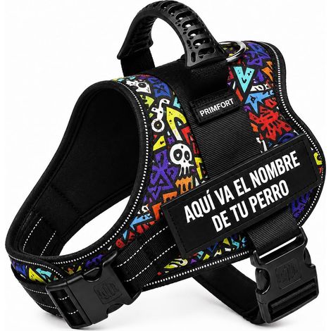 Arnés Táctico Personalizado para Perros Grandes ajustable PRIMFORT, Grafiti Talla L 21-32 kg con el Nombre de tu Perro.  Oferta exclusiva (1/4)
