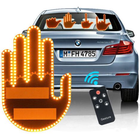 Lumière de doigt de voiture à LED, panneau de doigt télécommandé, panneau de fenêtre arrière de voiture drôle, 4 modes d'éclairage, lumière de geste de camion/convient aux femmes (1/5)