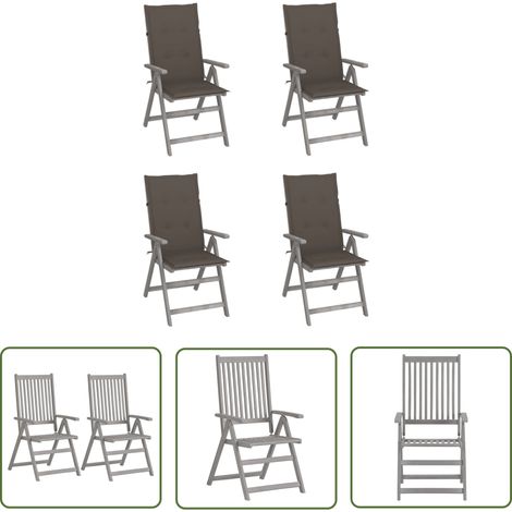 The Living Store Hochlehner Verstellbar 4 Stk. mit Auflagen Massivholz Akazie - Gartensessel - Hochlehner - Gartenstuhl - Akazienholz - Esszimmerstuhl (1/5)