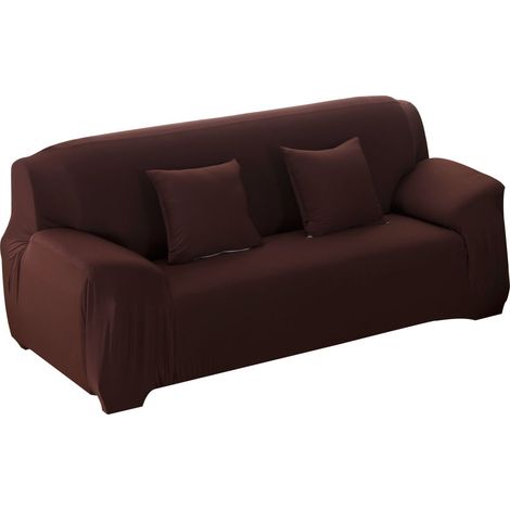Kaffeefarbener, staubdichter, elastischer Sofabezug aus weichem Polyester, Schutzhülle für Möbel, für Doppelbetten (145–185 cm). (1/5)
