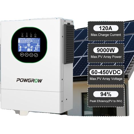Inversor solar, 6500 W de potencia, 120 A de corriente, 48 V de voltaje, salida de onda sinusoidal pura, con soporte WiFi integrado. (1/5)