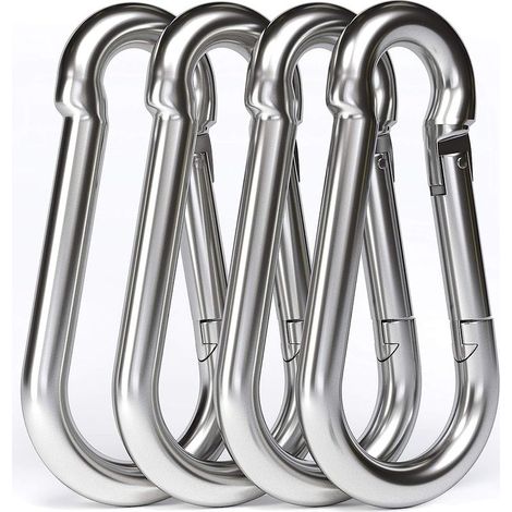 Lot de 4 mousquetons M10 en acier inoxydable 304 avec une capacité de charge de 295 kg, crochets pour hamacs et balançoires - 100 mm x Ø 10 mm (1/4)