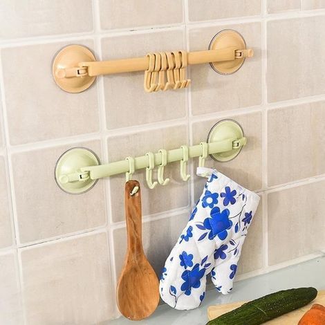 TrAdE Shop Traesio - 2pz Organizzatore Con Ganci Ventose Parete Cucina Bagno Appendiabiti Asciugamani Utensili - (1/5)