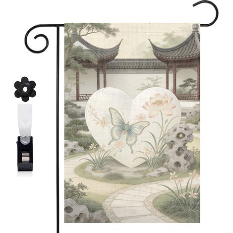 Drapeau de jardin cœur et composition florale bleue 30 x 45 cm décoration extérieure jardin (1/5)