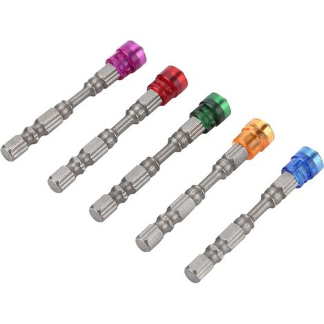 Schraubendreherbits, 5 Stück 65 mm S2 Magnetstahl Phillips-Kopf PH2 Schraubendreheradapter - mit Magnet und Tiefenanschlag + PH2 Bit (Farbe) (1/5)