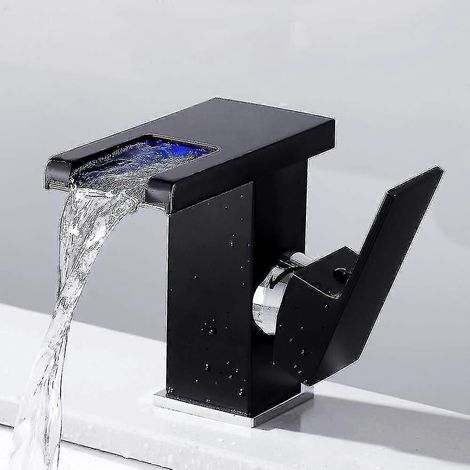 Robinet de salle de bain avec éclairage LED effet cascade, noir (1/5)