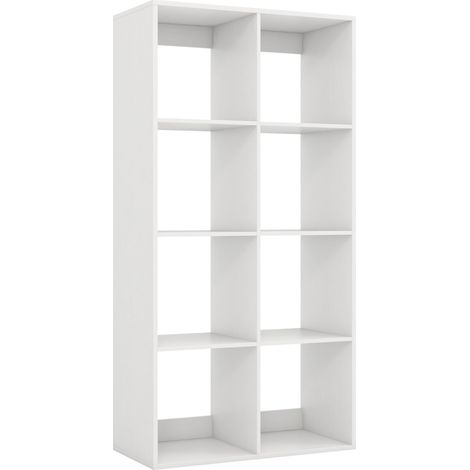 Librería moderna 69,5 x 33 x 137 cm con 8 cubos de almacenaje abiertos y mecanismo de seguridad antivuelco en madera blanca 200017206