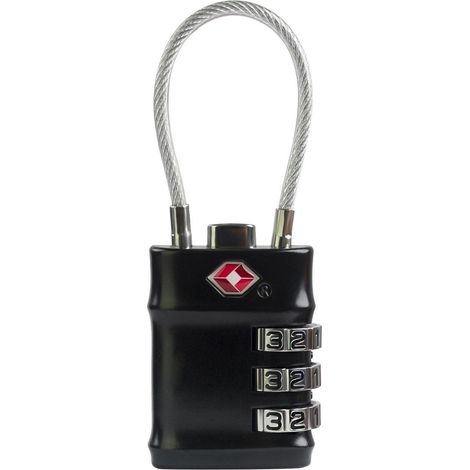 TSA Cadenas à combinaison avec câble pour valises et salle de sport, Noir