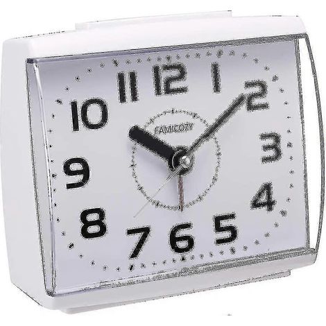Réveil analogique adapté aux seniors avec fonction snooze, rétroéclairage et alarme à augmentation progressive - silencieux, grands chiffres, fonctionne sur piles, blanc. (1/5)