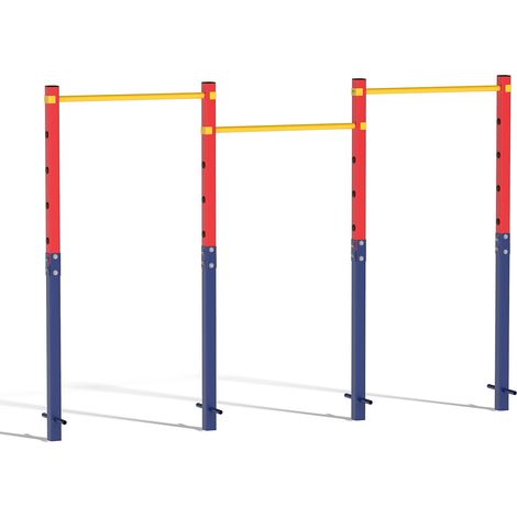 COSTWAY Barre de Traction Extérieure, Barre de Fitness Réglable en Hauteur sur 5 Niveaux, Protections Anti-chocs, pour Enfants Adolescents Adultes, pour Gymnastique Parc, 330 x 5 x 231,5 cm (Rouge) (1/5)