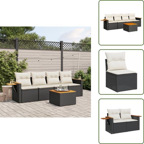 Salon de jardin 5 pcs avec coussins noir résine tressée - Ensemble Salon De Jardin - Meuble Extérieur - Jardin Design - Mobilier De Jardin - Chaise Longue (1/5)